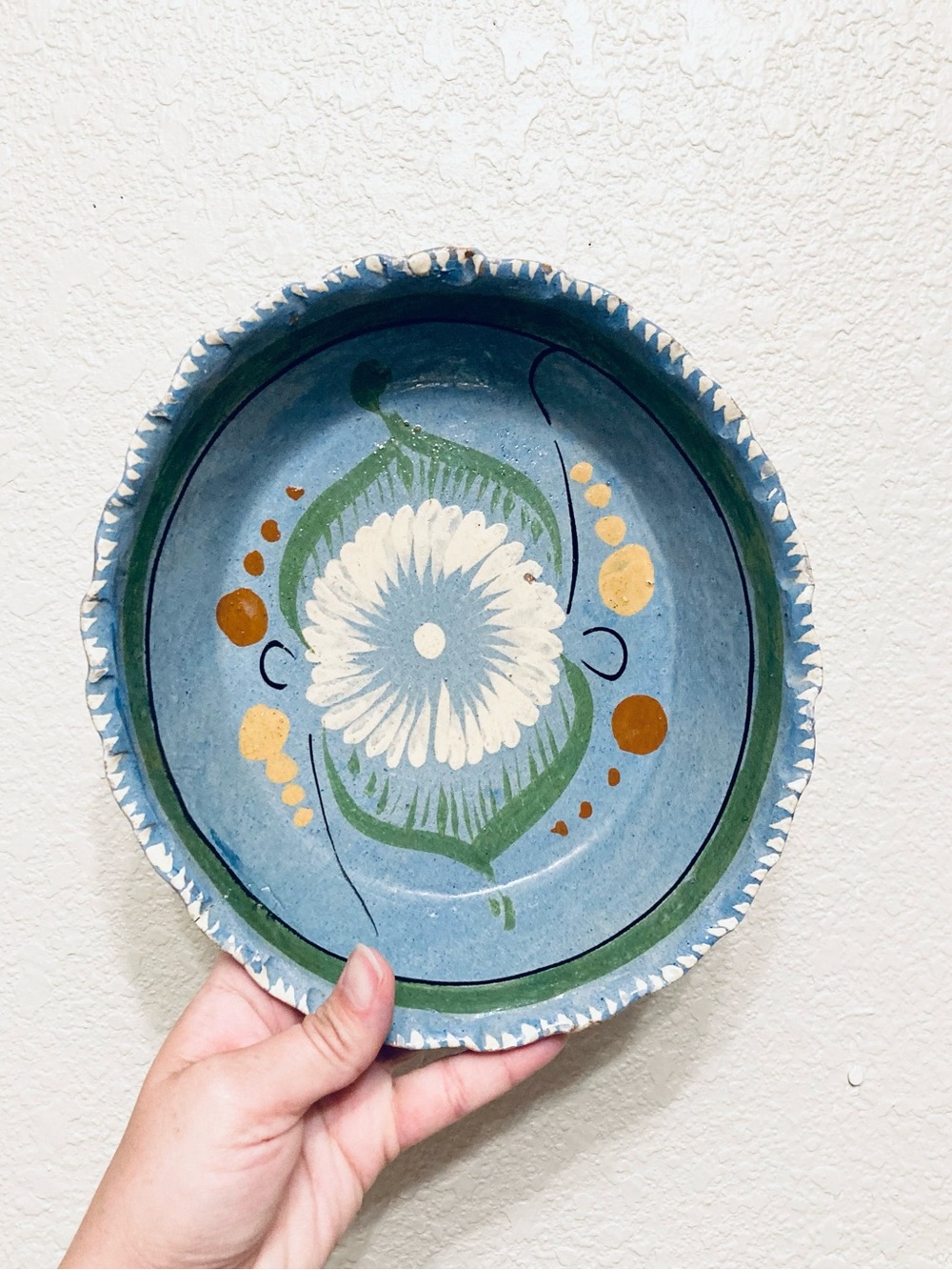 VTG Mexico Pottery Nesting BOWL oval Tlaquepaque 1940's folk art
